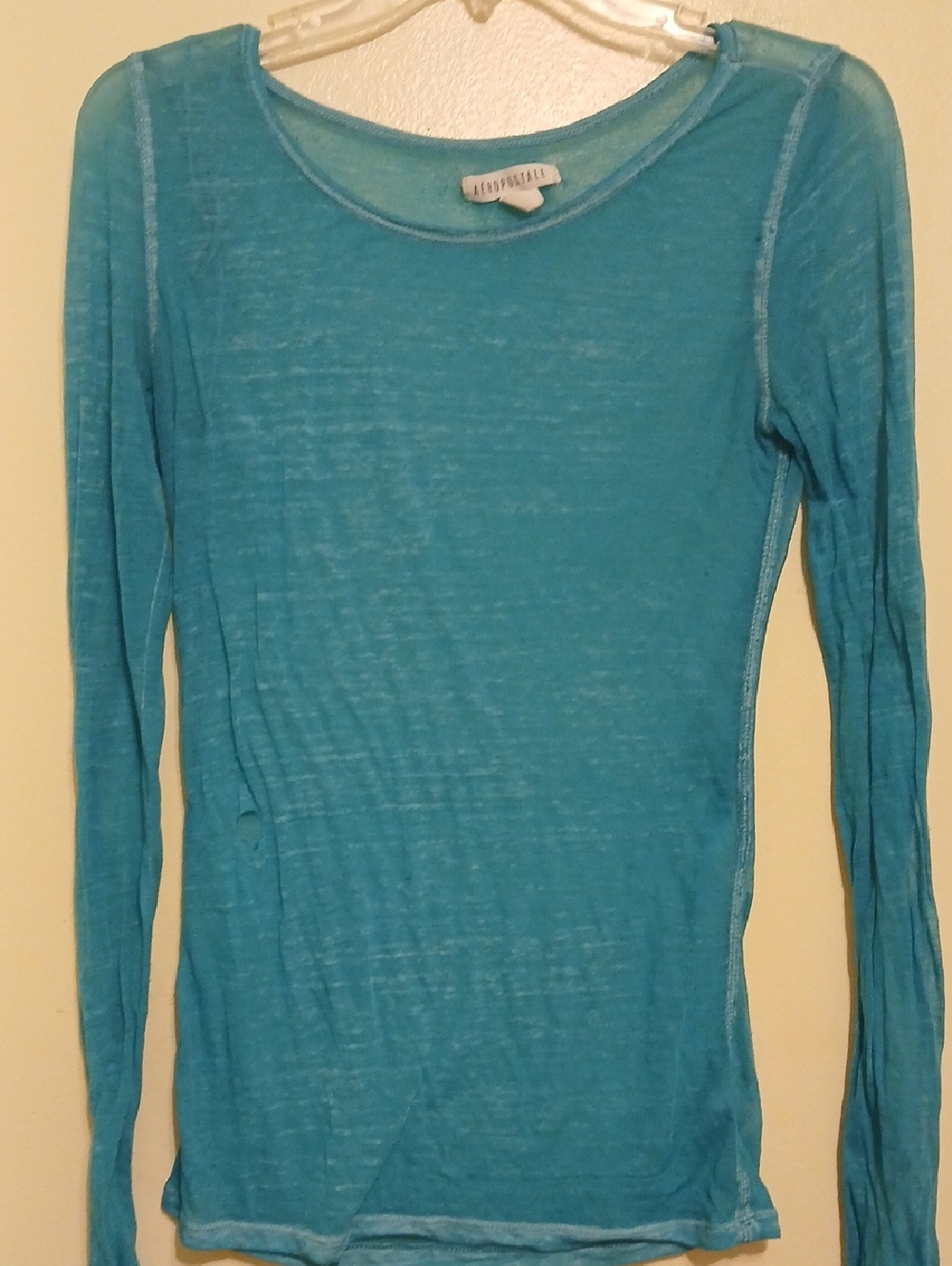 Aeropostale Women's Long-Sleeve Sheer Knit Top - Teal Blue